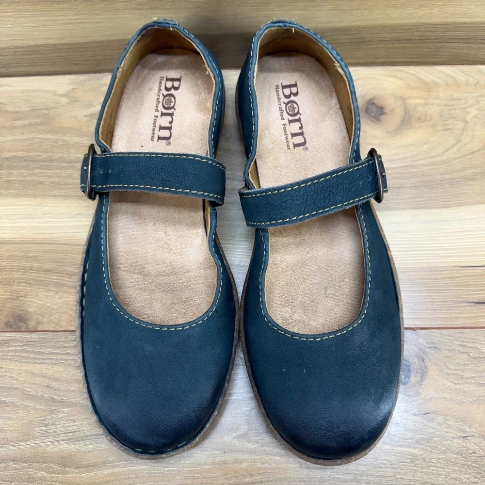 BORN Naomi Mary Janes Womens 9.5 M Sailor Blue Nubuck Flats Buckle Comfort - Picture 5 of 11